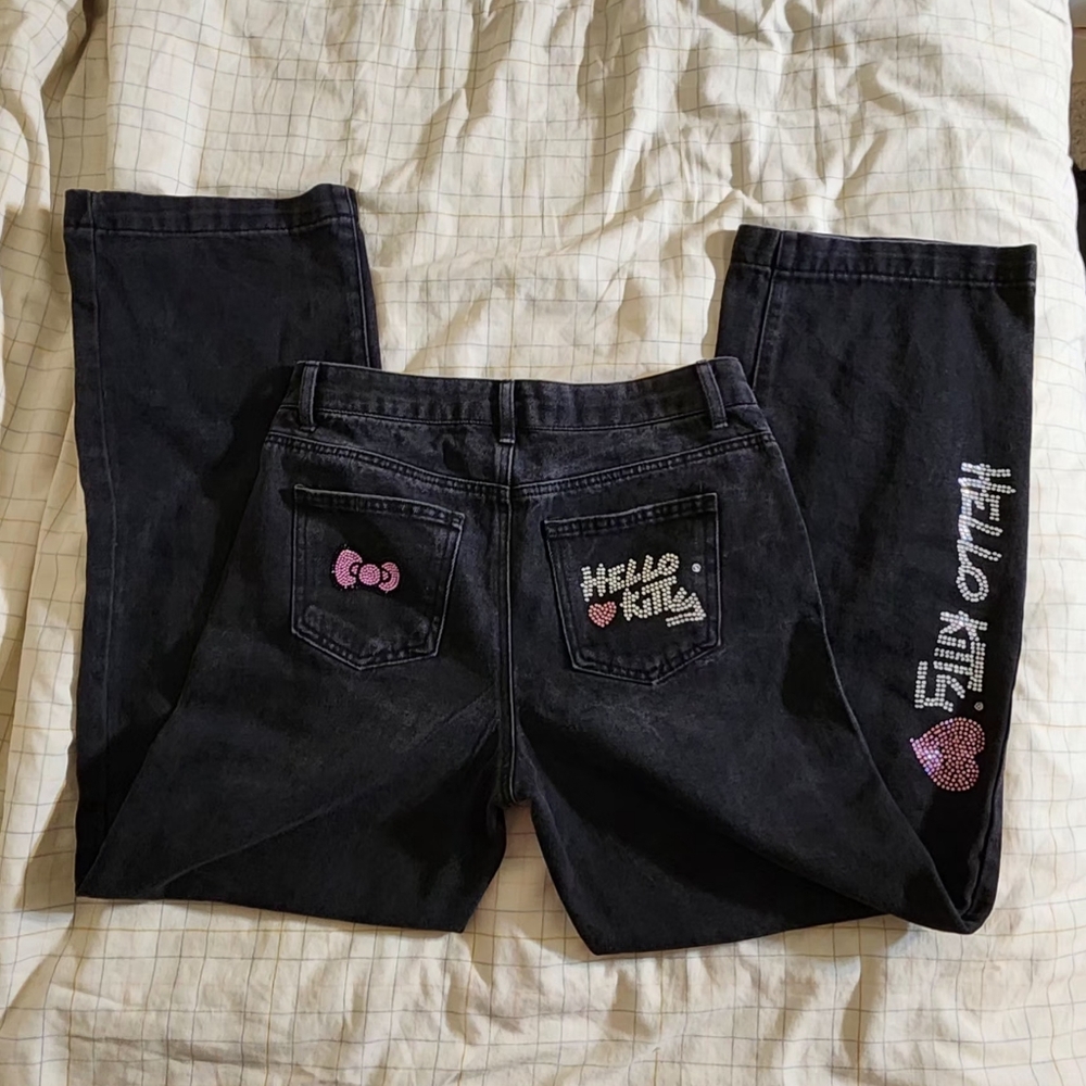 Hello Kitty Black Jeans with Pink Rhinestoned Accents